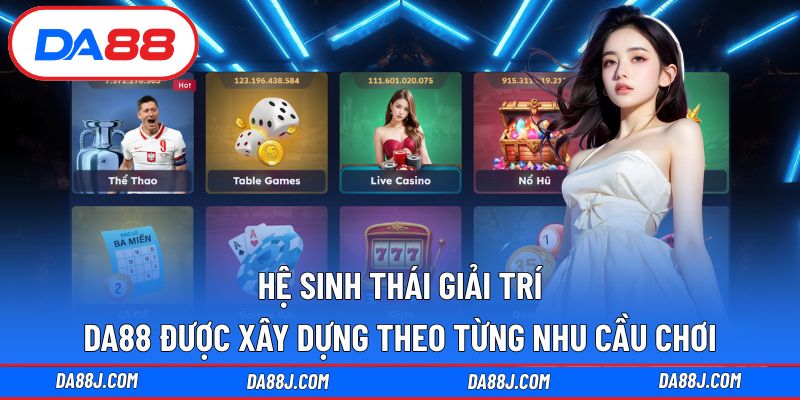 Hệ sinh thái sảnh chơi tại DA88 phân tách rõ từng nhu cầu